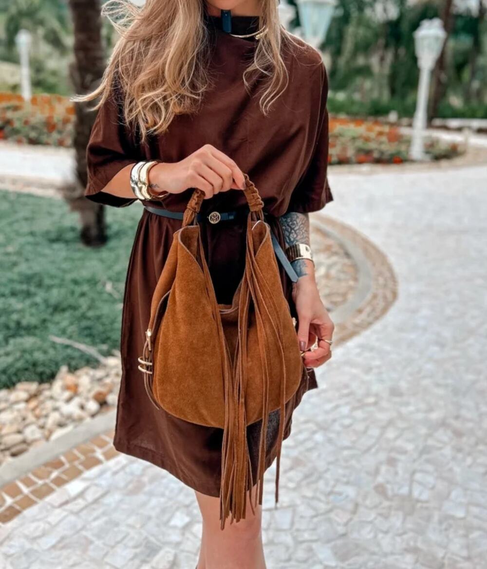 Schutz Suede Hobo Shoulder Bag Brown Fringe Medium Casual Western Hippie Boho